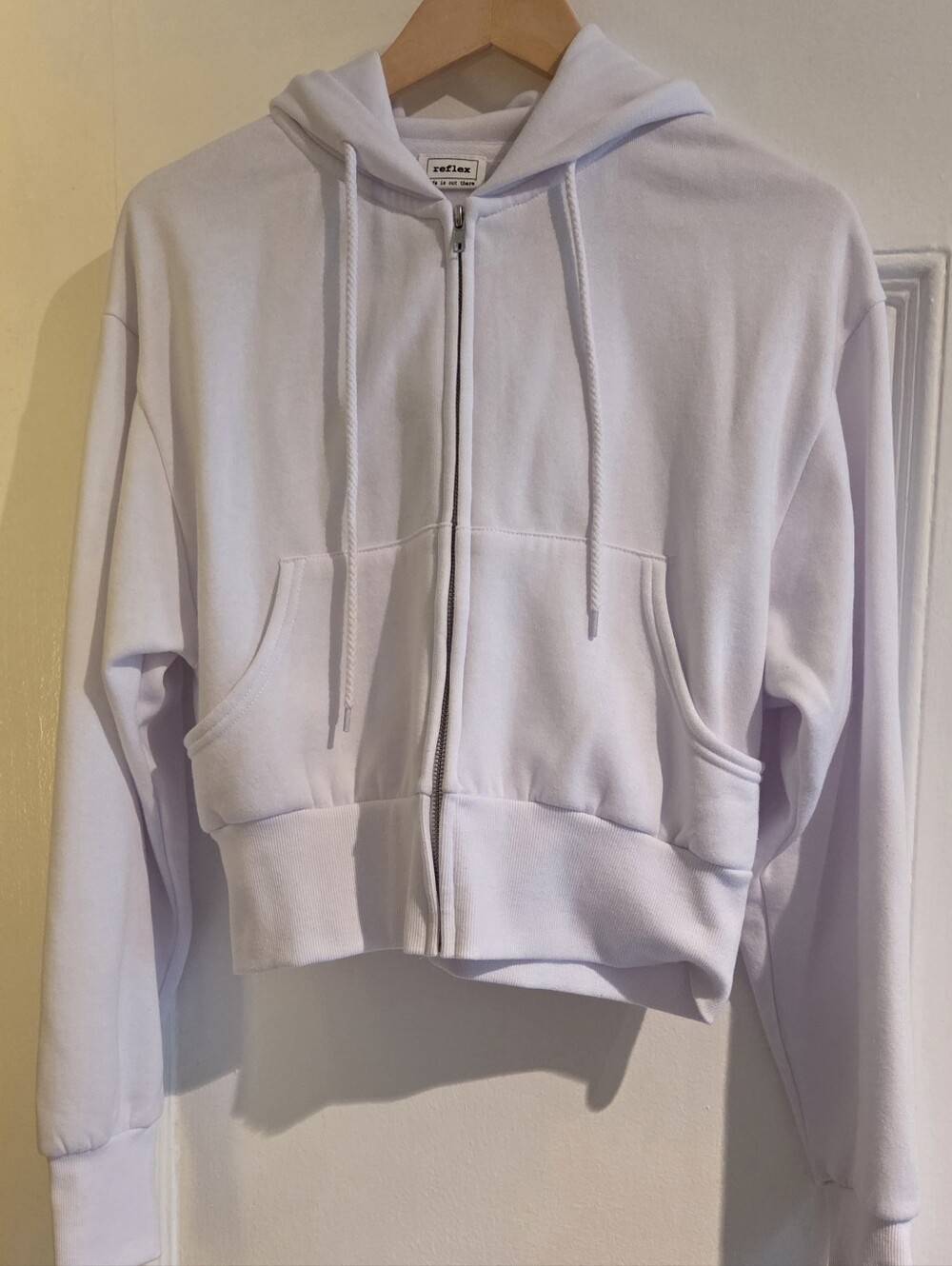 Reflex Cropped Fleese Soft White Zip-Up Hoodie